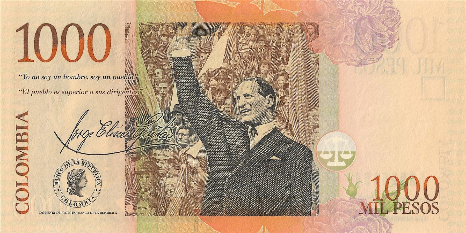 Colombia | 1000 Pesos Banknote | 2005 - 2016 | Jorge Eliécer Gaitán Ayala | Crowd