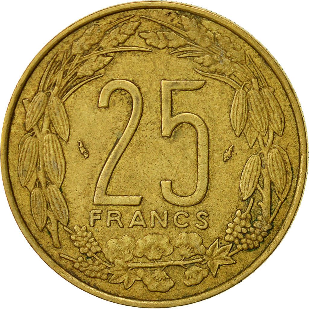 Central African States | 25 Francs Cfa Coin | Antelope | Crops | Km:10 | 1975 - 2003