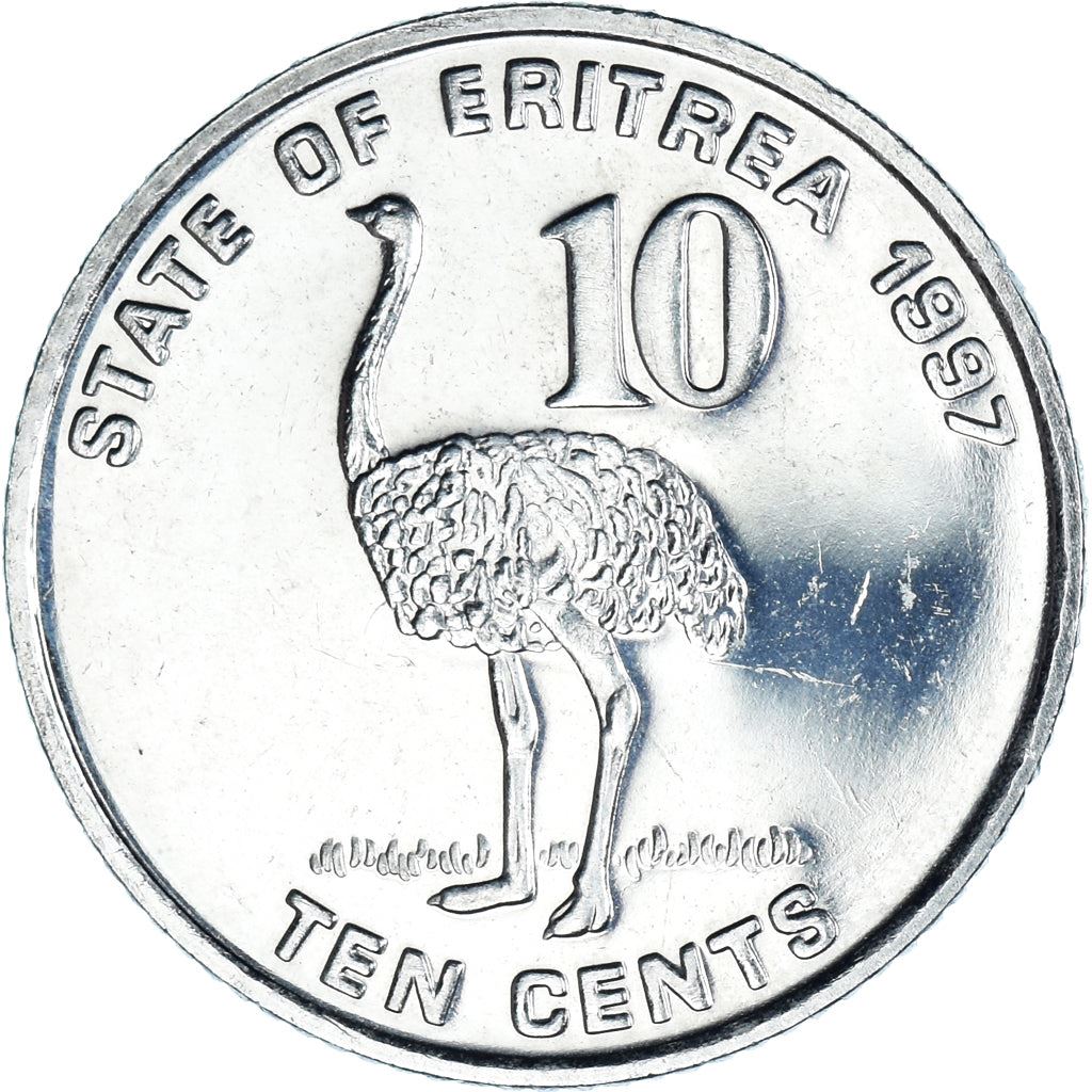 Eritrea | 10 Cents Coin | Ostrich | Nickel clad steel | KM:45 | 1997