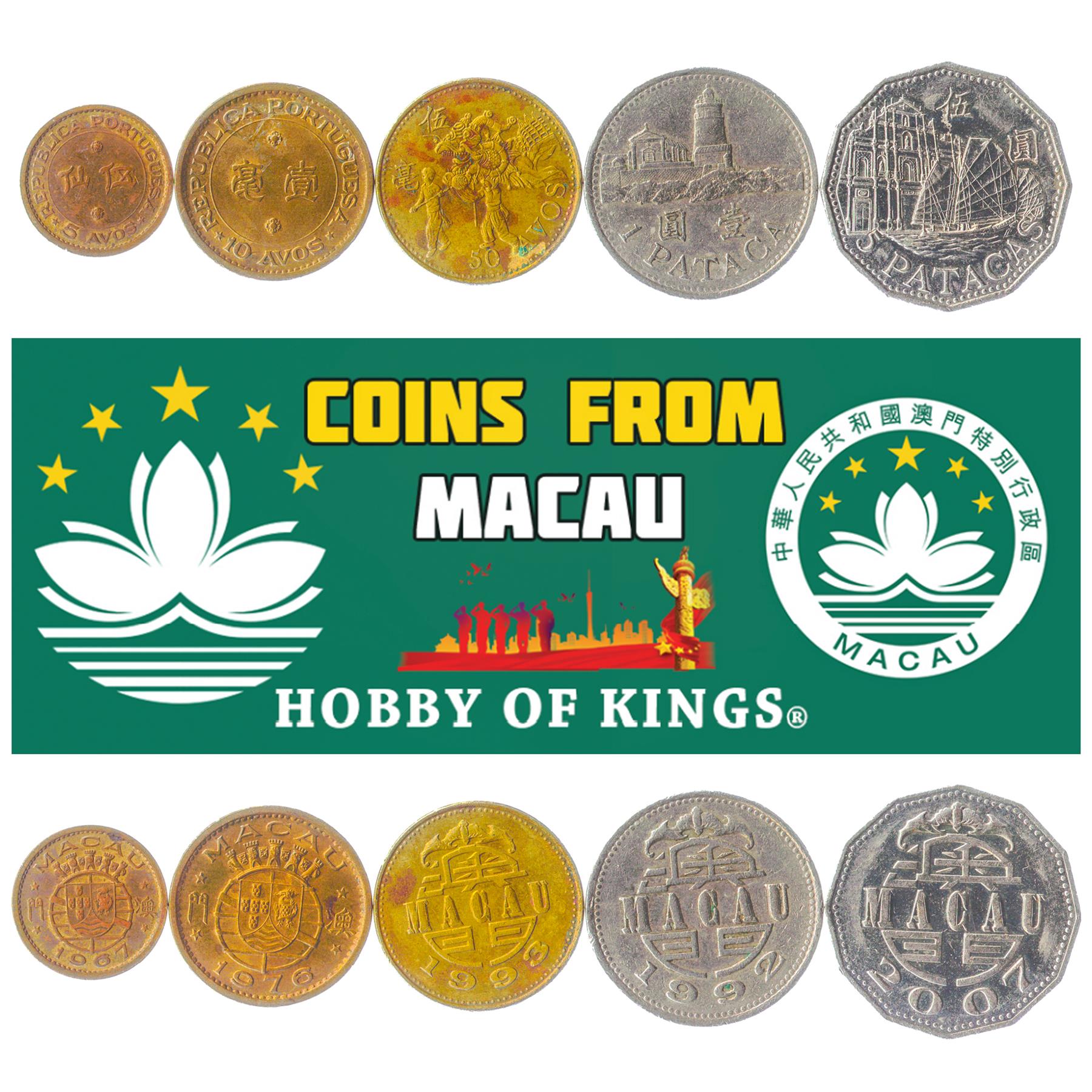5 Different Coins From Macau Old Currency Avos Patacas Macao Money 1967-2015