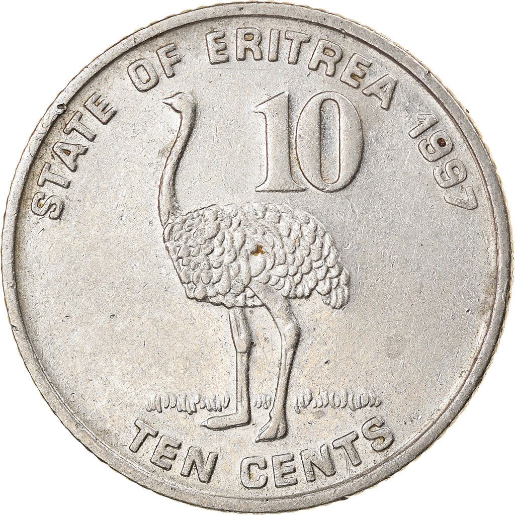 Eritrea | 10 Cents Coin | Ostrich | Nickel clad steel | KM:45 | 1997