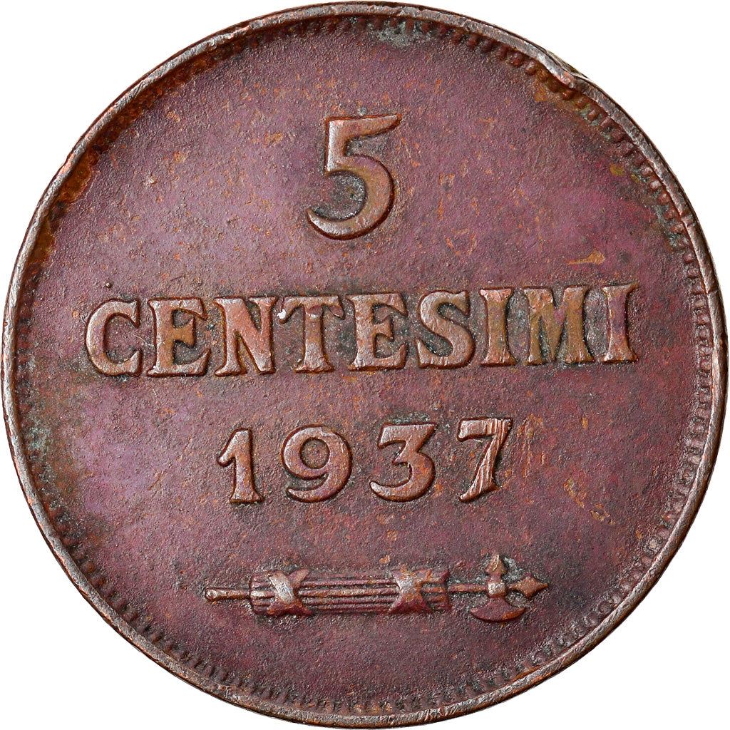 San Marino | 5 Centesimi Coin | Bronze | Castle or fortification | KM:12 | 1935-1938