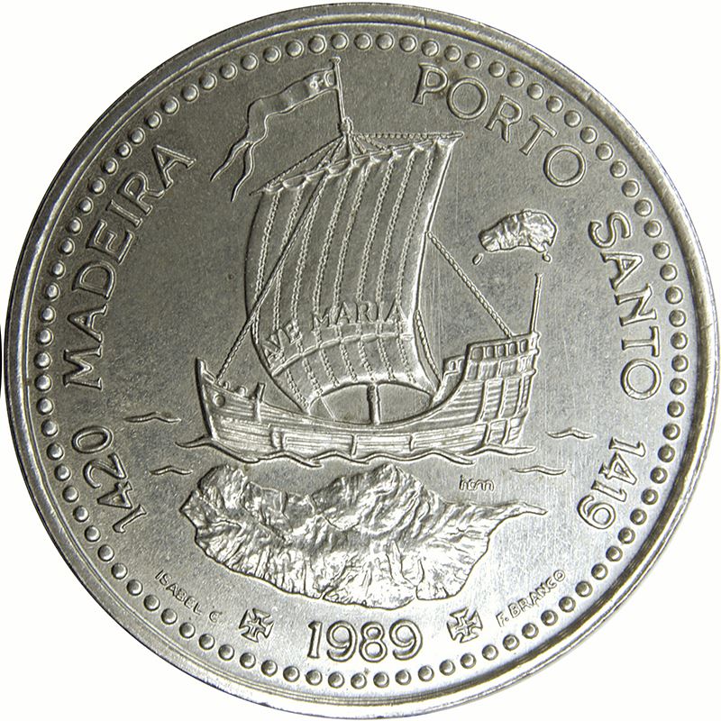 Portugal 100 Escudos Coin | Madeira | Porto Santo | Order of Christ | Caravel | KM647 | 1989