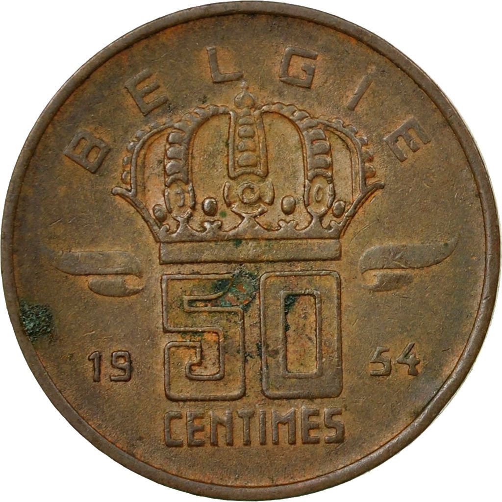 Belgium | 50 Centimes Coin | Miner | Lamp | Crown | KM:145 | 1952 - 2001