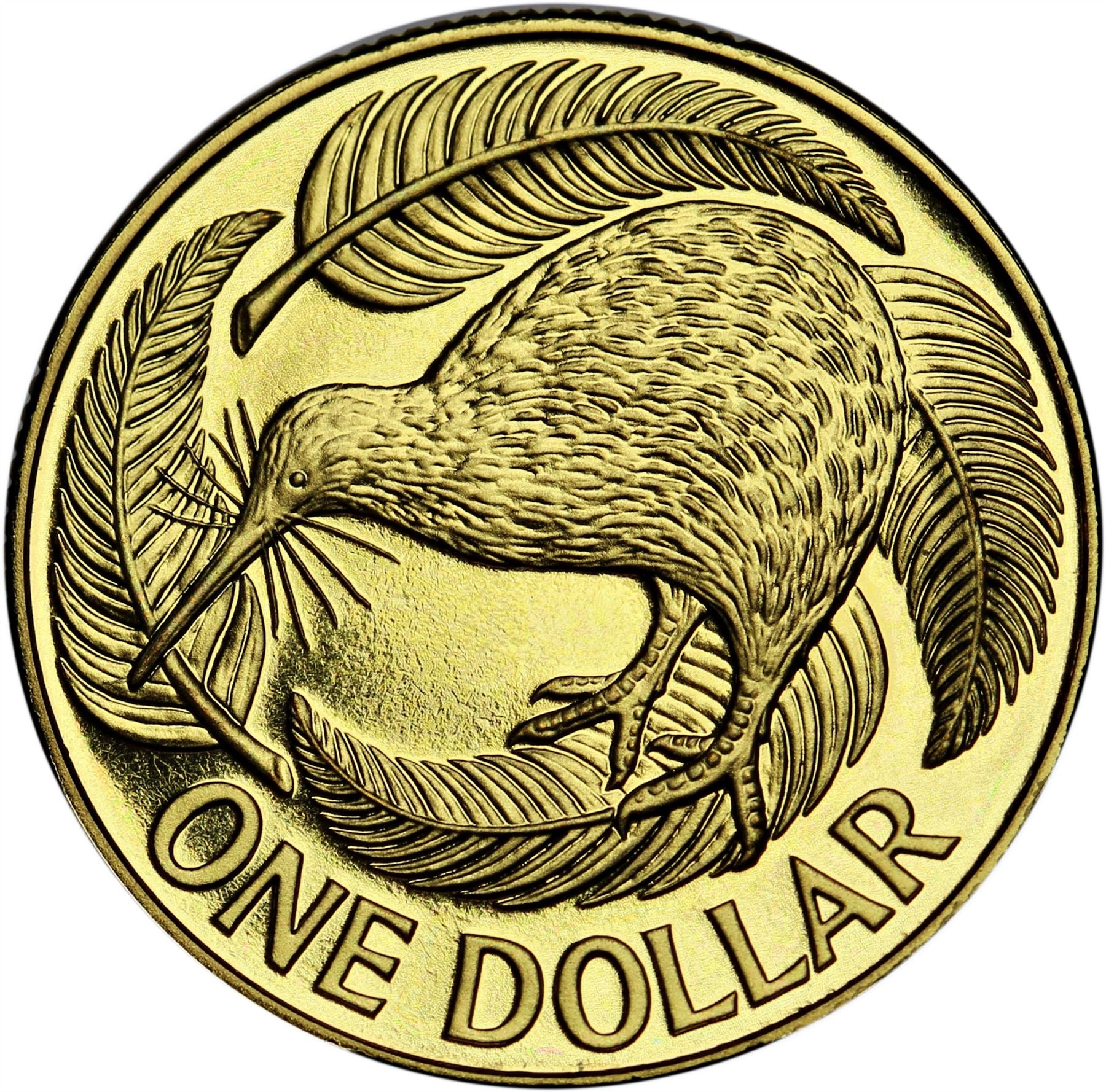 New Zealand | 1 Dollar Coin | Elizabeth II | Kiwi Bird | Ferns | Km:78 | 1990 - 1998