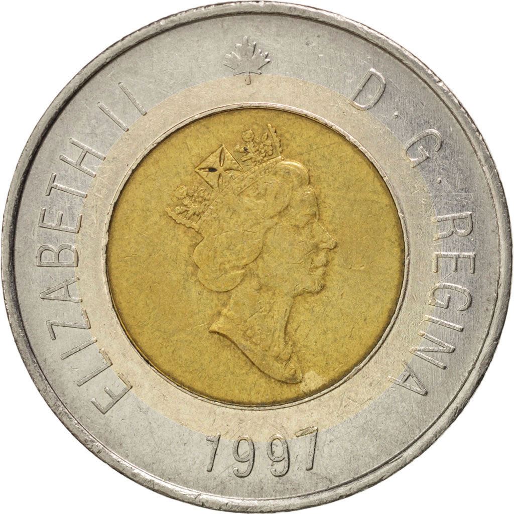 Canada | 2 Dollars Coin | Aluminium bronze center in nickel ring | 3rd portrait; Maple leaf logo | KM:270 | 1996-2003