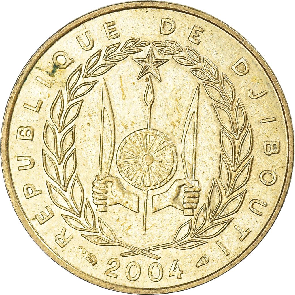 Djibouti | 10 Francs Coin | Knife | Spear | Shield | Dhow | Ocean Liner | Km:23 | 1977 - 2017