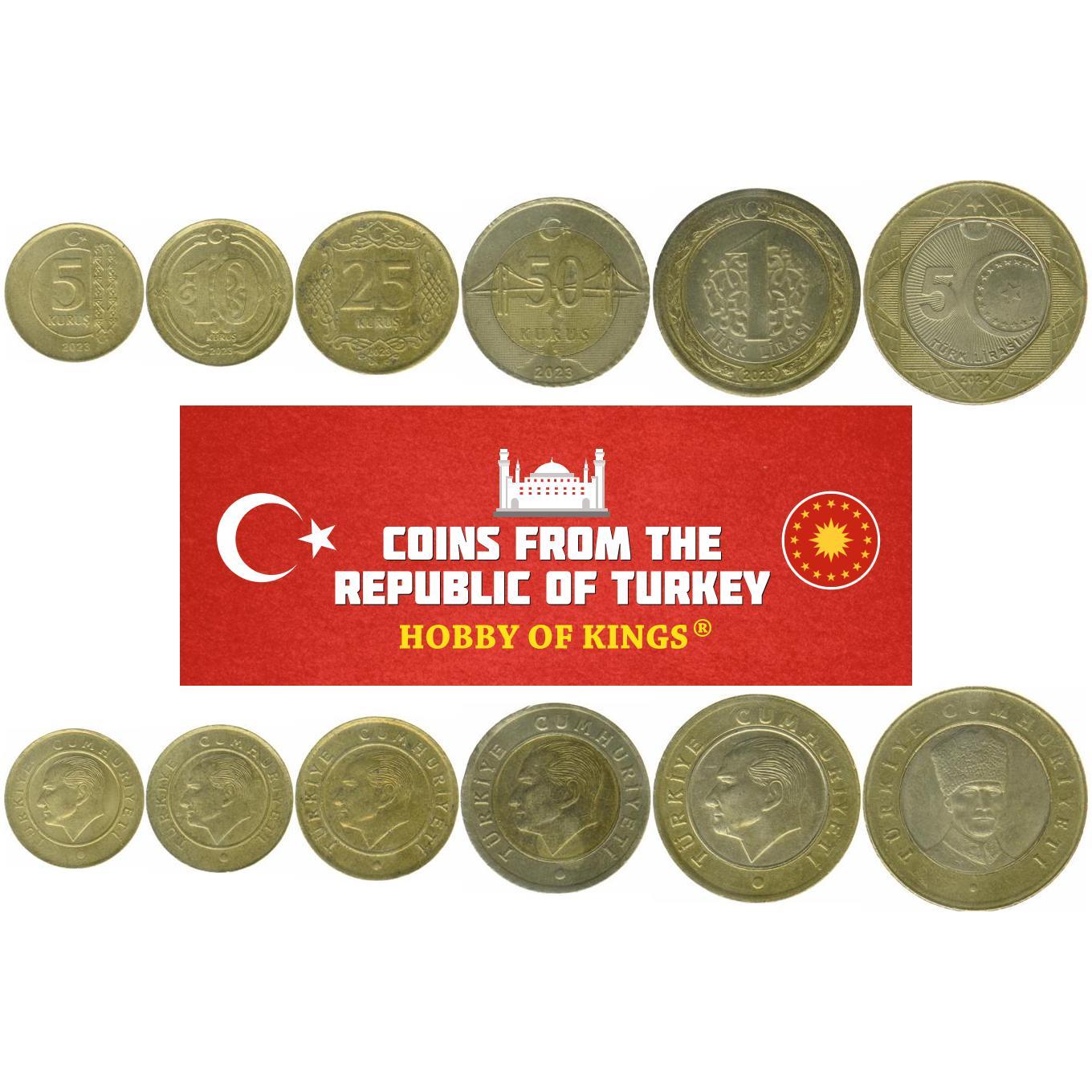 Türkei | 6-Münzen-Set | 5 10 25 50 Kurus 1 5 Lira | 2023 - 2026