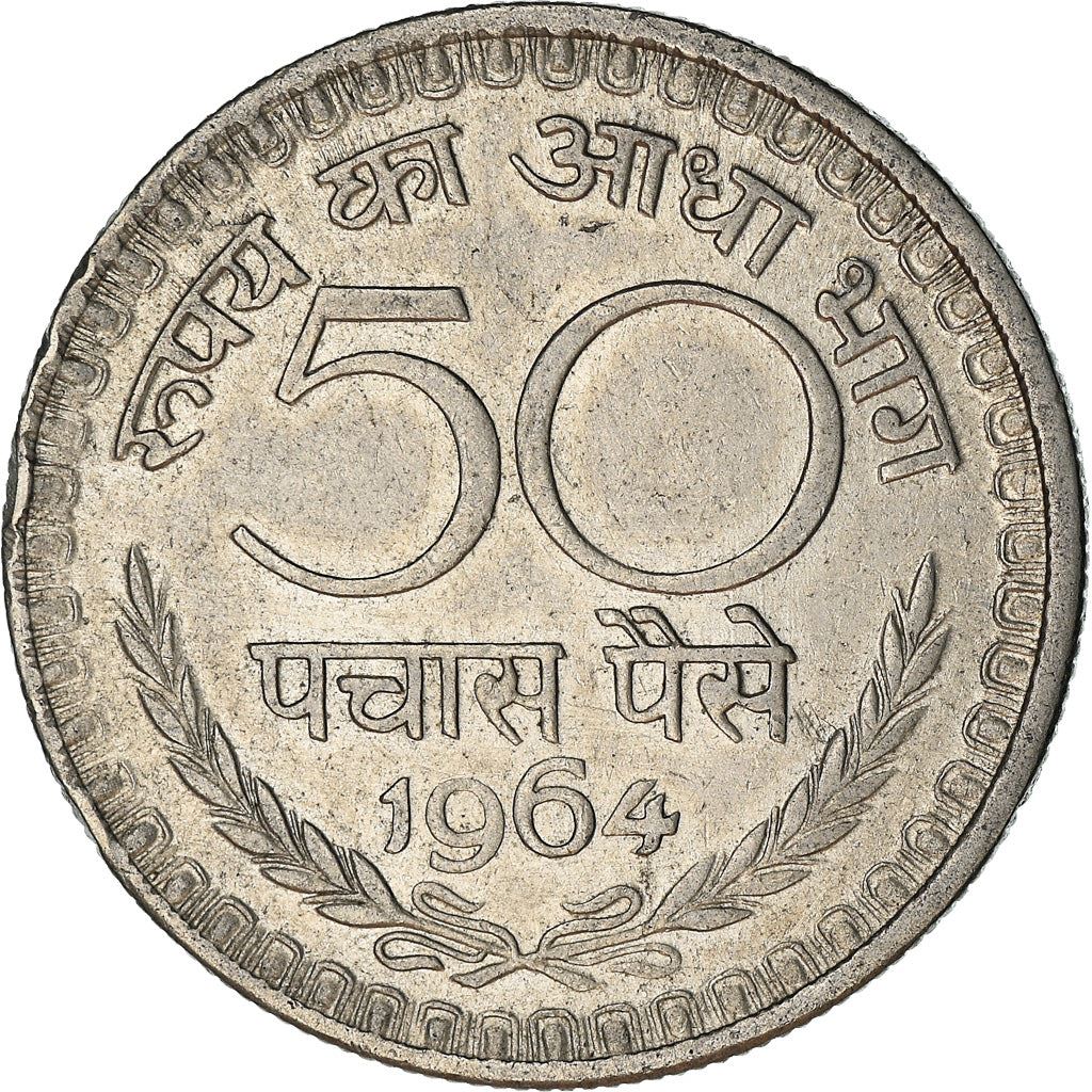 India | 50 Paise Coin | Asoka lion | Km:58.1 | 1964 - 1967