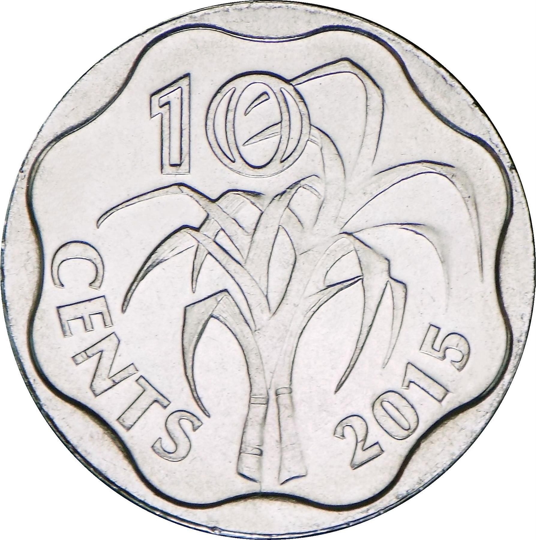 Kingdom of Swaziland | 10 Cents Coin | King Mswati III | Sugar Canes | KM:63 | 2015