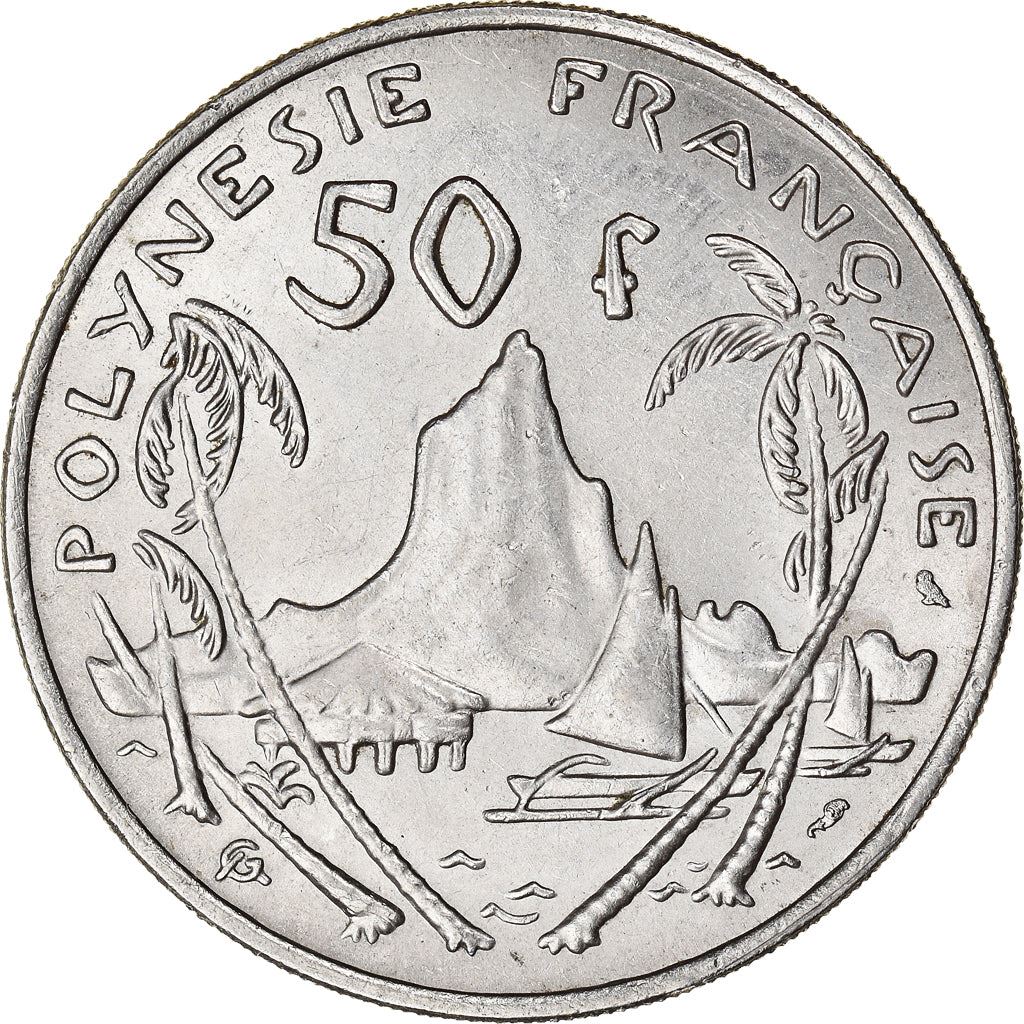 French Polynesia 50 Francs Coin | Marianne | Phrygian Cap | Moorea Harbor | KM7 | 1967