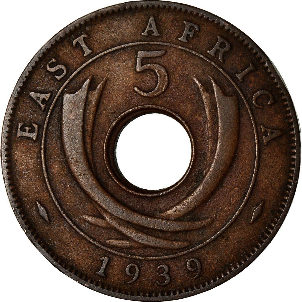East Africa | 5 Cents Coin | Crown | Tusks | Km:25 | 1937 - 1943