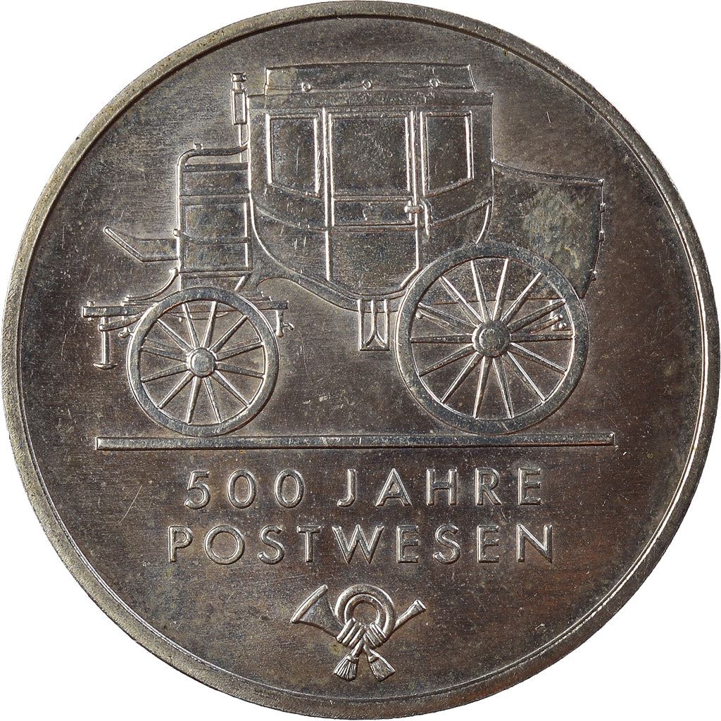 German Democratic Republic 5 Mark Coin | Horse | Carriage | Hunting Horn | Mail Services Emblem | KM134 | 1990