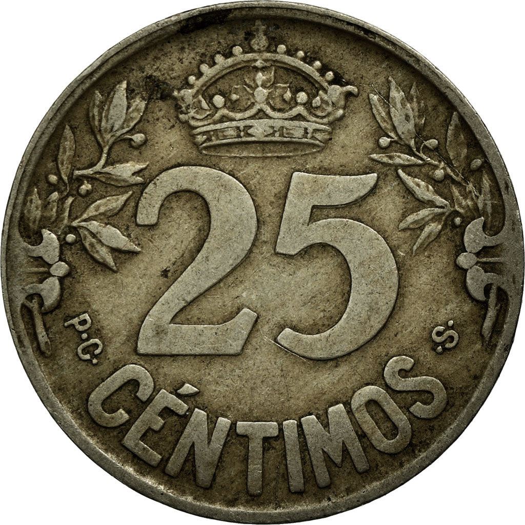 Spanien | 25 Centimos Mønt | Skib karavel | Km:740 | 1925