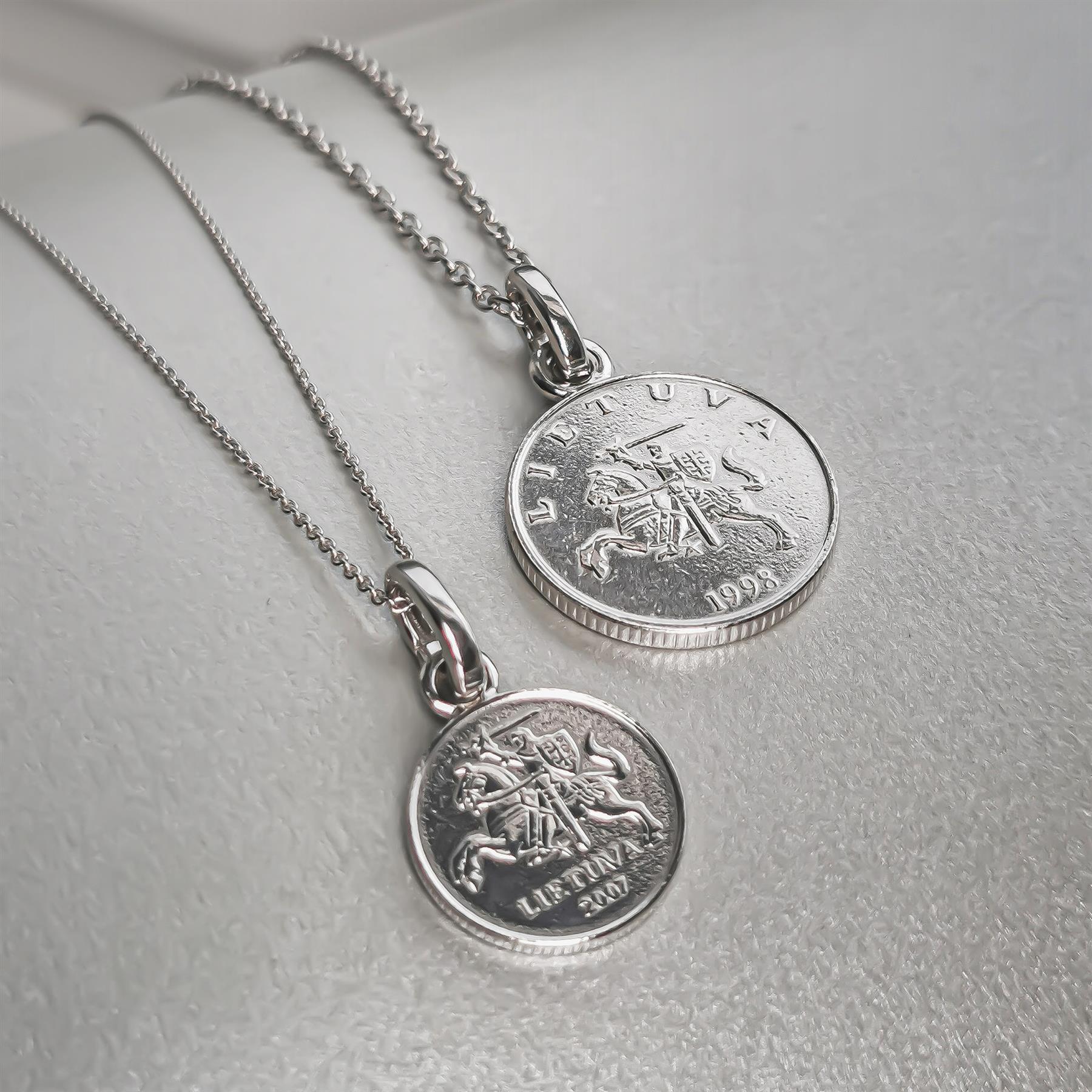 Lithuanian 10 centų Coin Charm | 925 Sterling Silver Rhodium Plated | 1998 - 2014