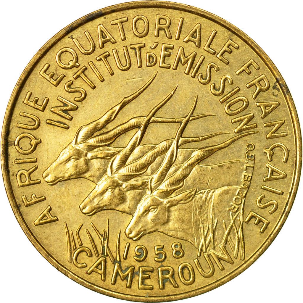 French Equatorial Africa | 10 Francs Coin | Antelope | Crops | Wreath | Km:11 | 1958