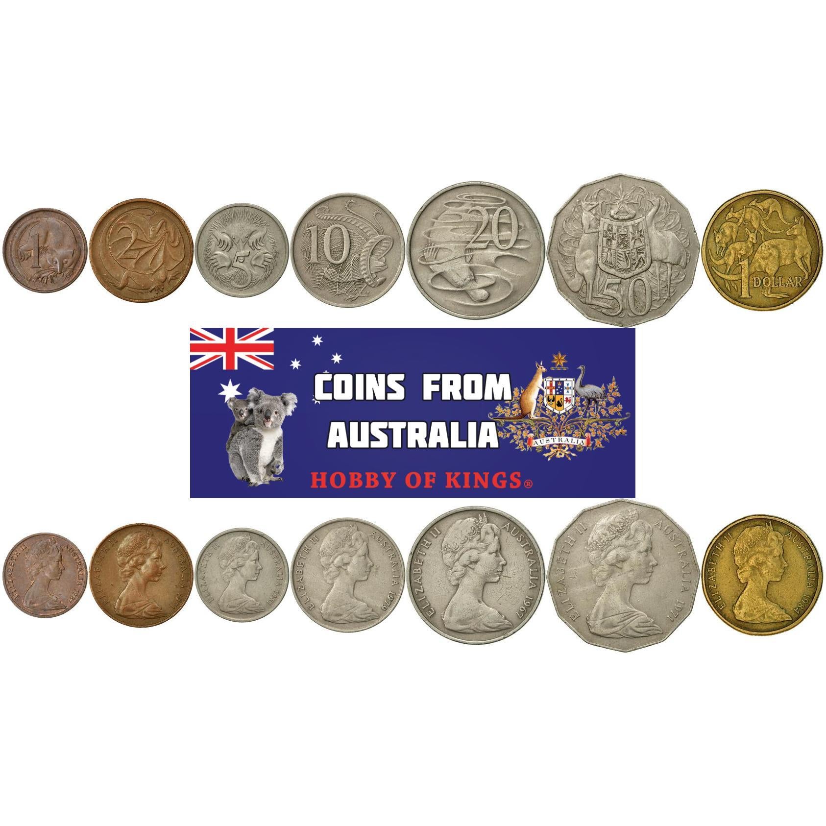 Australia | 7 Coin Set | 1 Cent 2 5 10 20 50 Cents 1 Dollar | 1966 - 2019