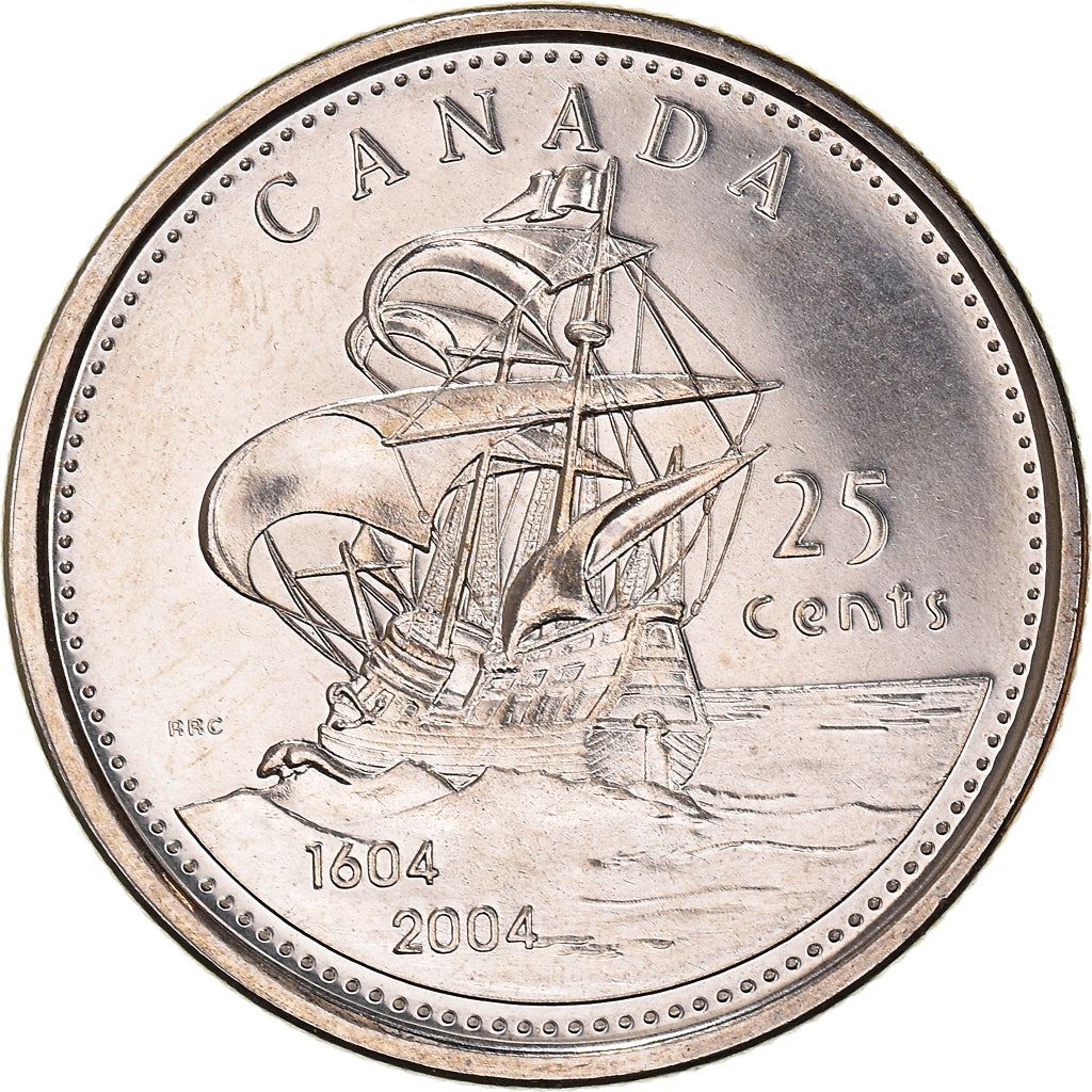 Canada | 25 Cents Coin | Saint Croix Island | Nickel plated steel | KM:628 | 2004