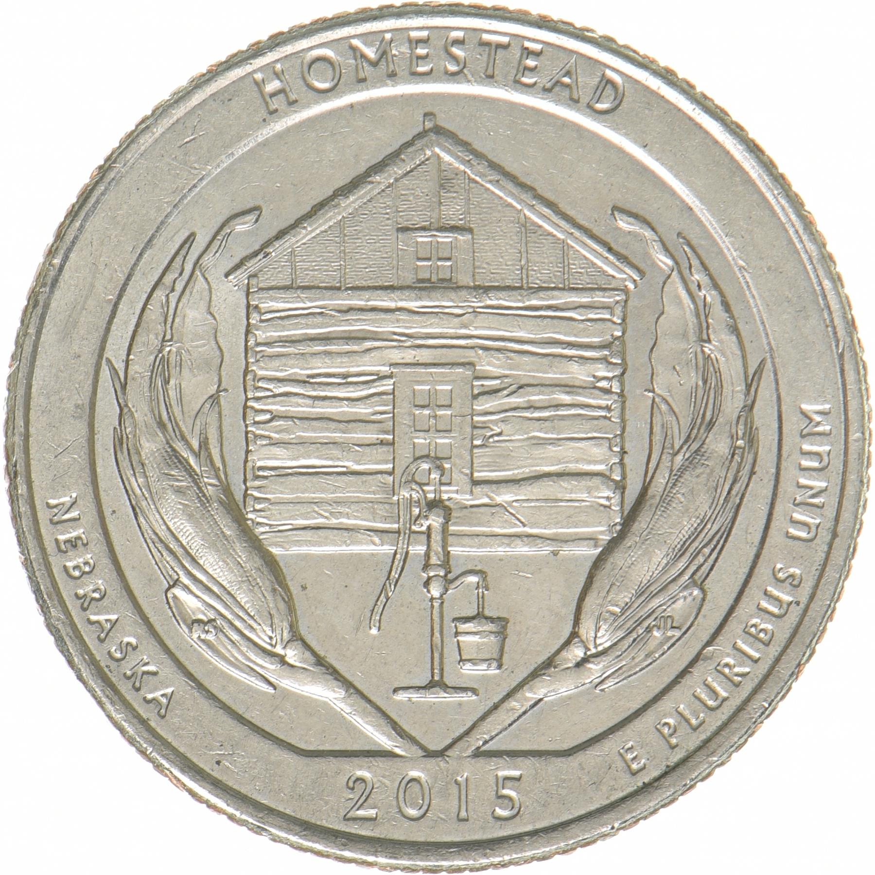 United States | 1/4 Dollar Coin | Homestead National Monument | Km:597 | 2015