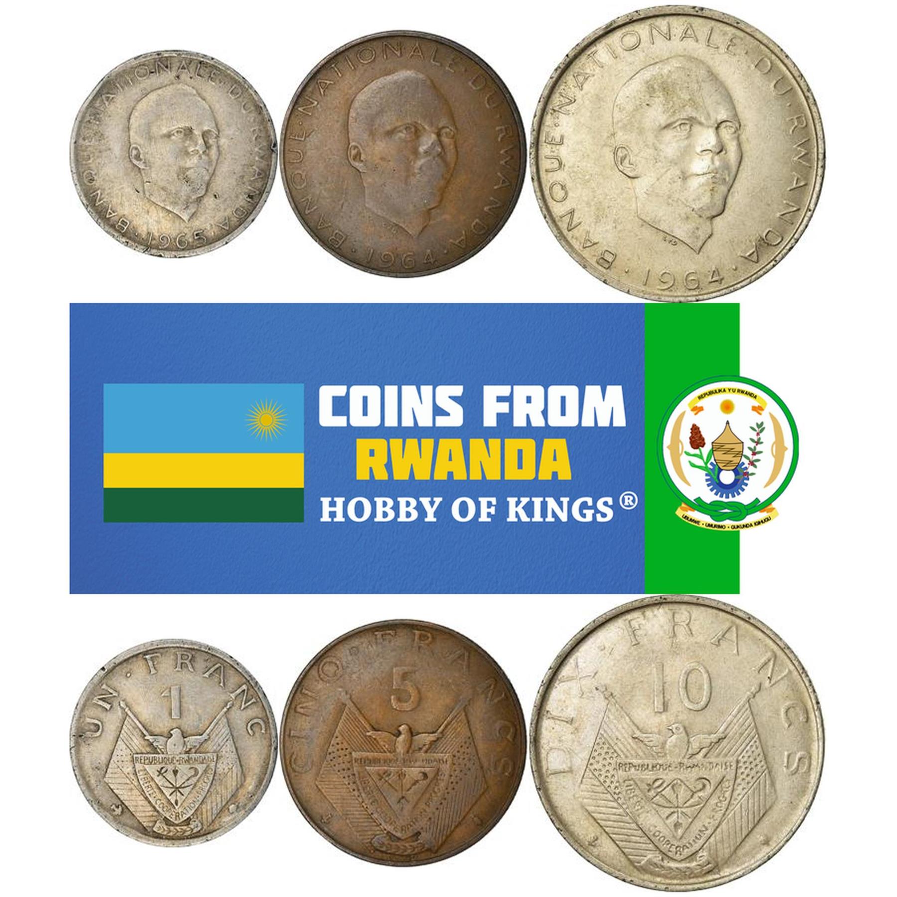 Rwanda | 3 Coin Set | 1 Franc 5 10 Francs | 1964 - 1965