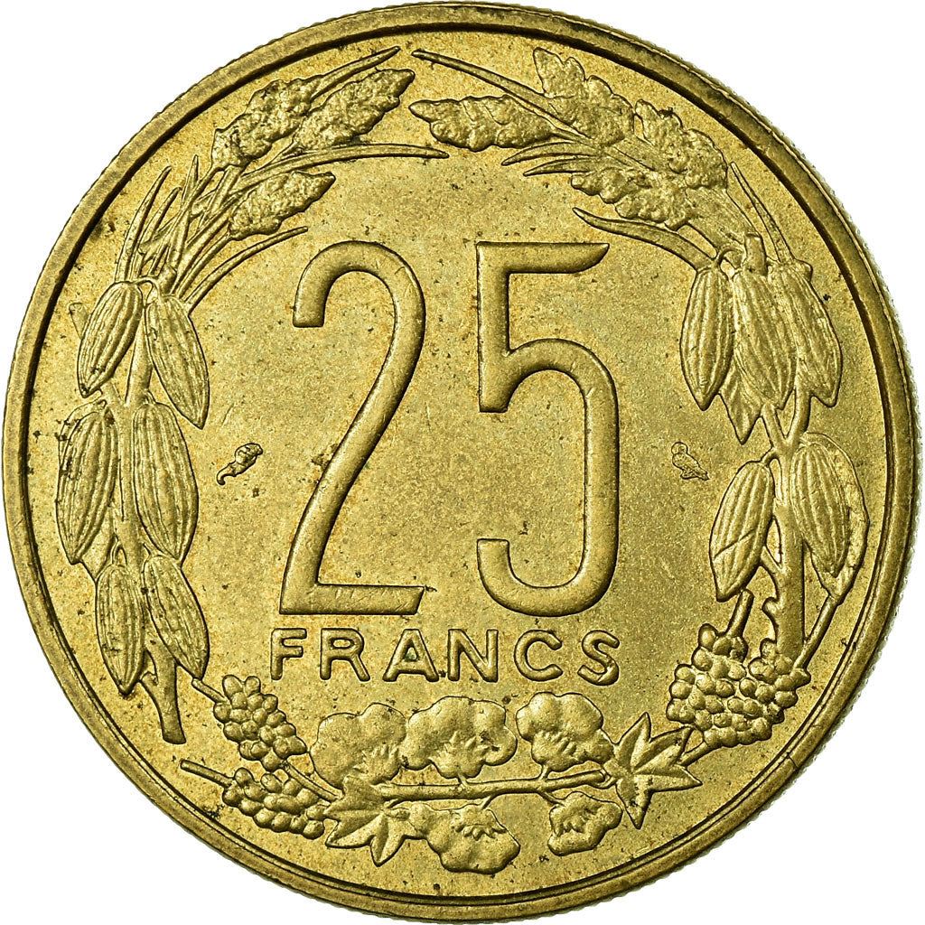 Central African States | 25 Francs Cfa Coin | Antelope | Crops | Km:4A | 1970 - 1972
