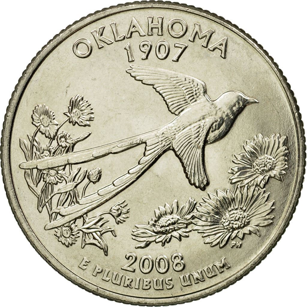 United States | 1/4 Dollar Coin | Oklahoma | Km:421 | 2008