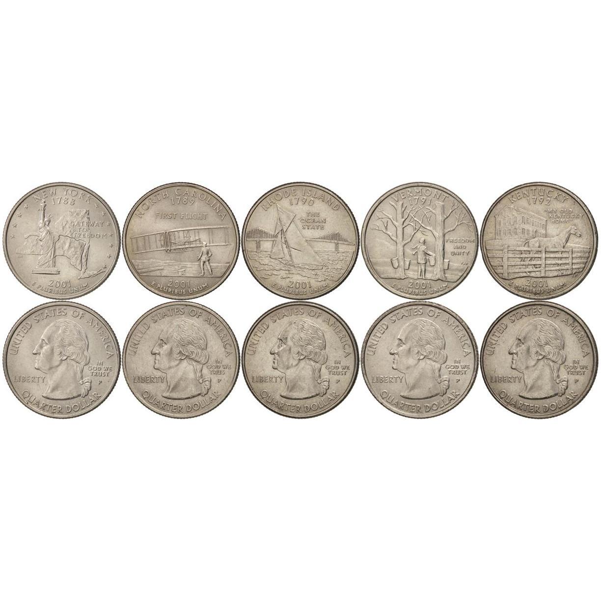 United States | 5 Coin Set | 1/4 Dollar | 2001