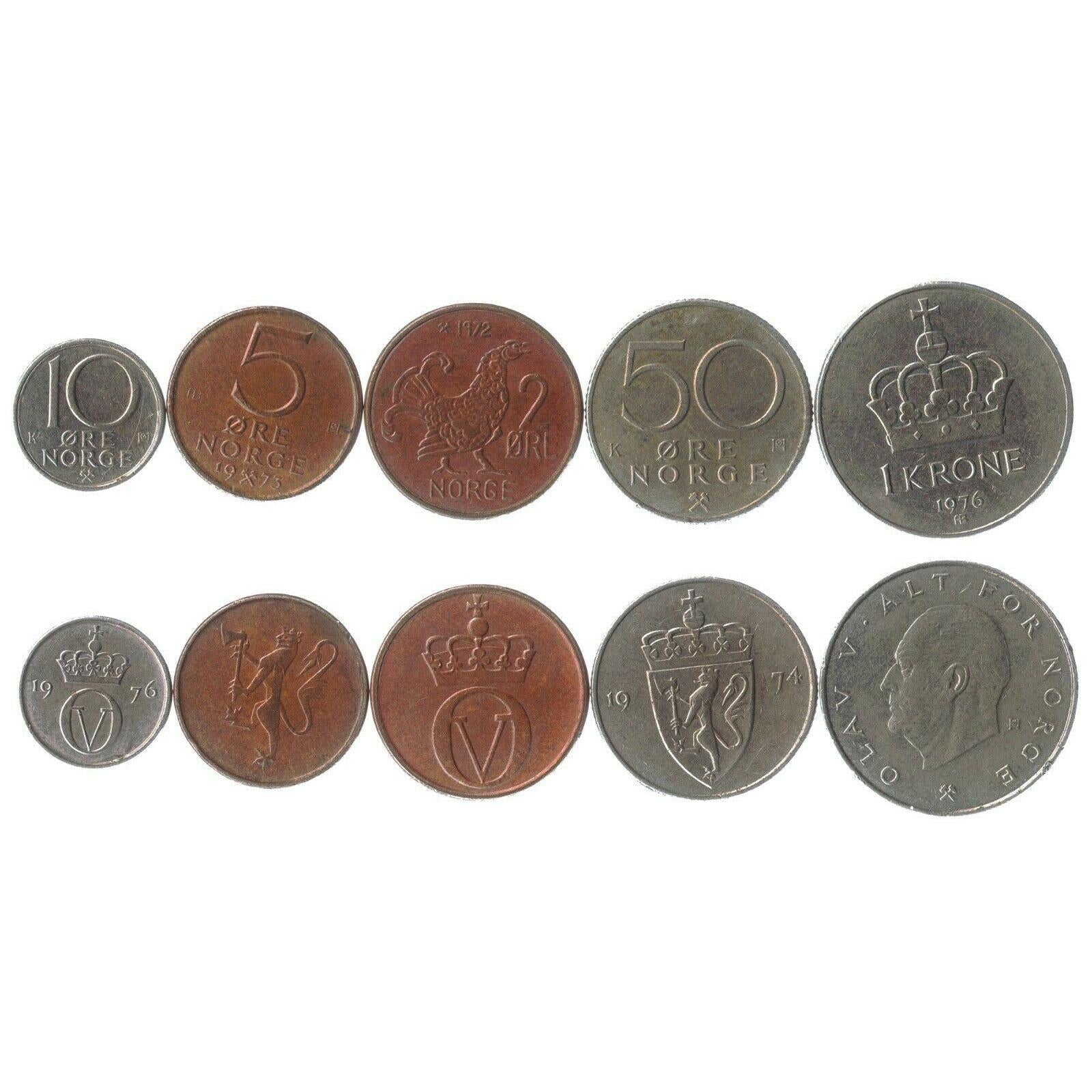 Hobby Of Kings Different Coins - Old Collectible Norwegian Foreign Currency For Collecting Book - Unique Commemorative World Money Sets - Gifts For Collectors - Collection Of 5