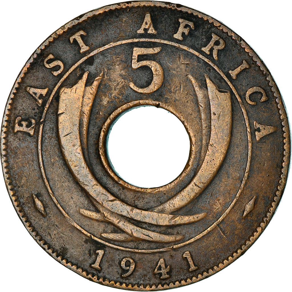 East Africa | 5 Cents Coin | Crown | Tusks | Km:25 | 1937 - 1943