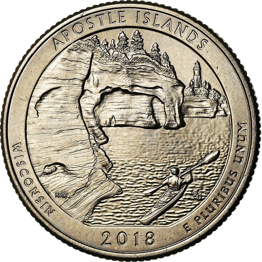 United States | ¼ Dollar Coin | Apostle Islands National Lakeshore, Wisconsin | Sea caves | Copper-nickel clad copper | KM:670 | 2018