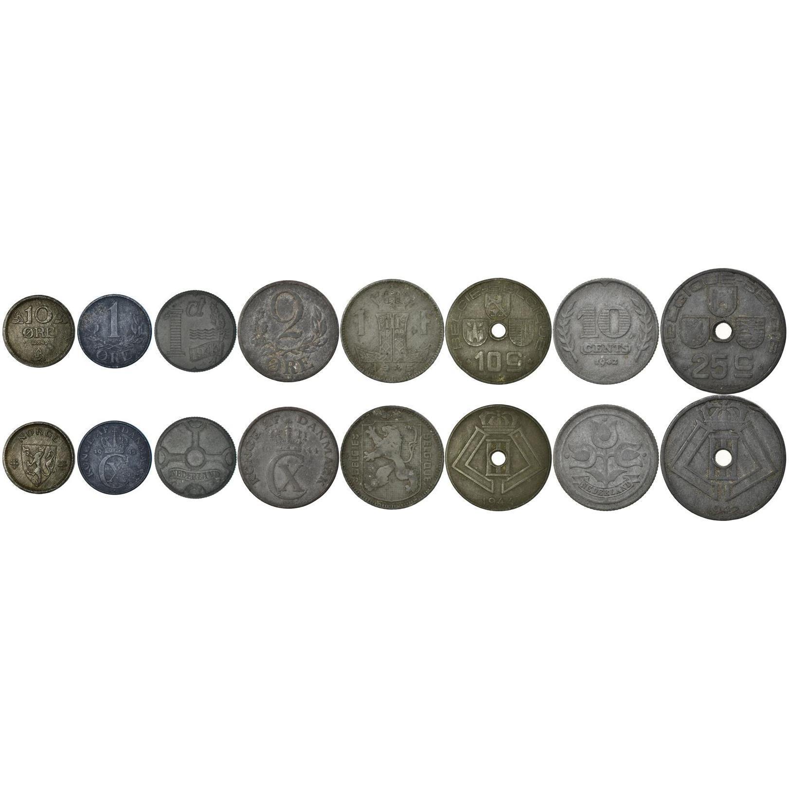 WWII German Occupied Territories - 8 Coins - Mixed Denominations - 4 Annexed Countries - 1941-1945 - Issued Under Nazi Regime