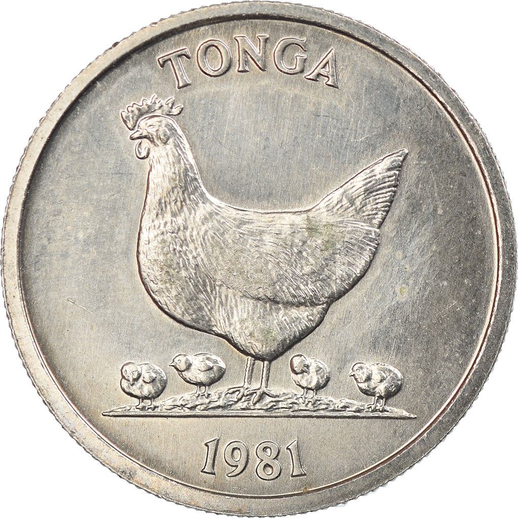 Tonga | 5 Seniti Mynt | Høne | Kylling | Kokosnøtt | FAO | Km:68 | 1981 - 1996