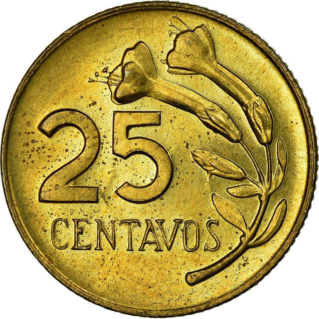 Peru | 25 Centavos Coin | Cantuta flower | Km:246 | 1966 - 1973