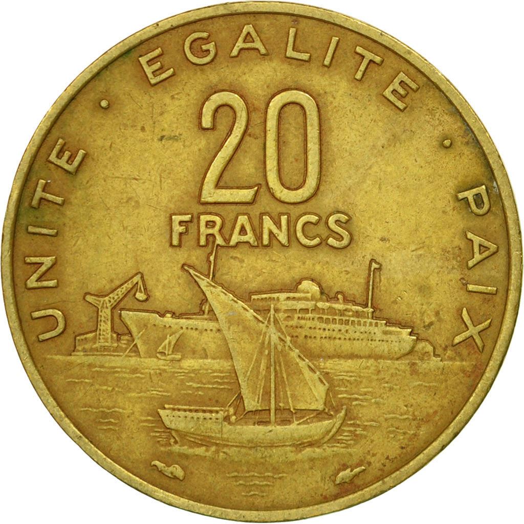 Djibouti | 20 Francs Coin | Knife | Spear | Shield | Dhow | Ocean Liner | Km:24 | 1977 - 2017