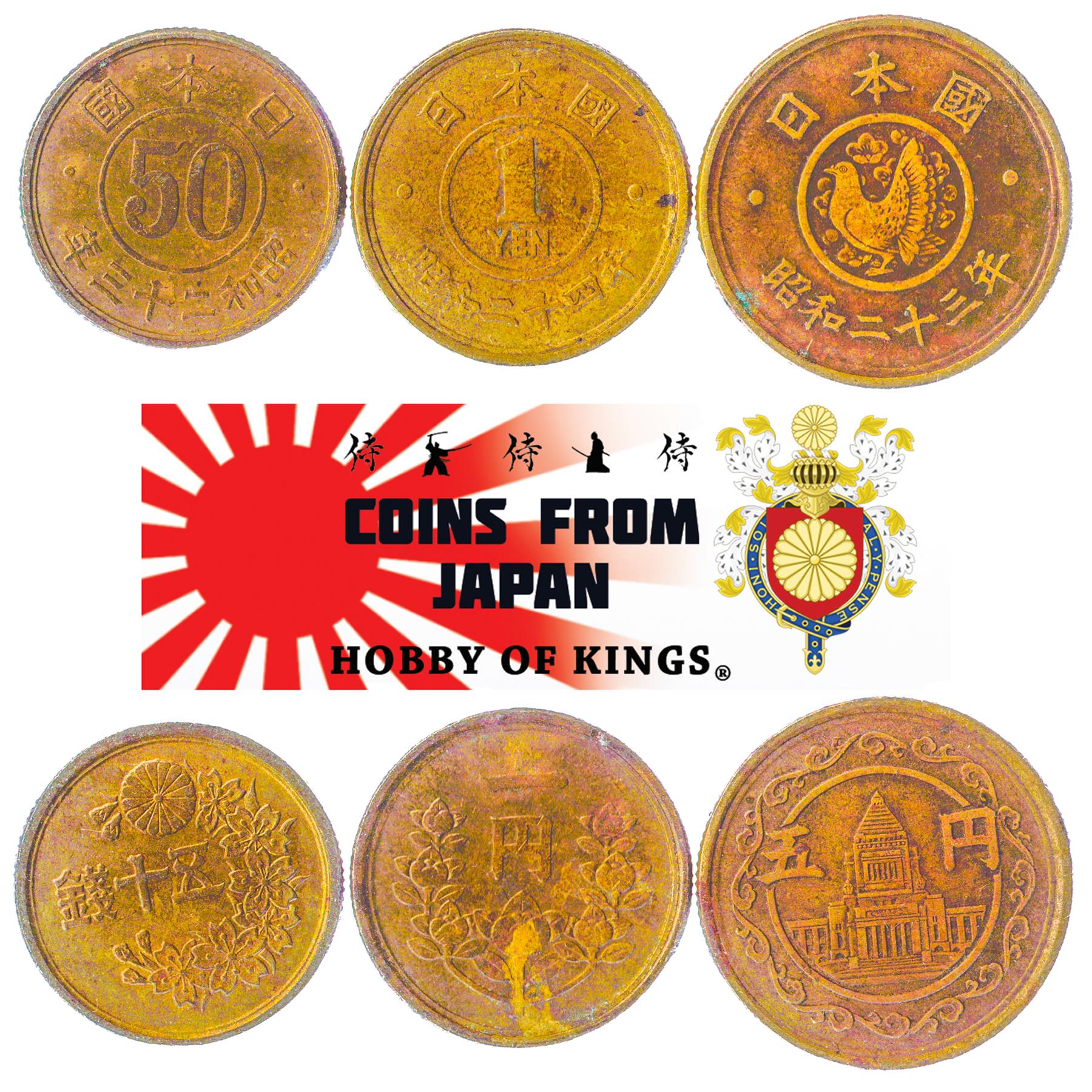 Japan | 3 Coin Set | 50 Sen 1 5 Yen | 1947 - 1950