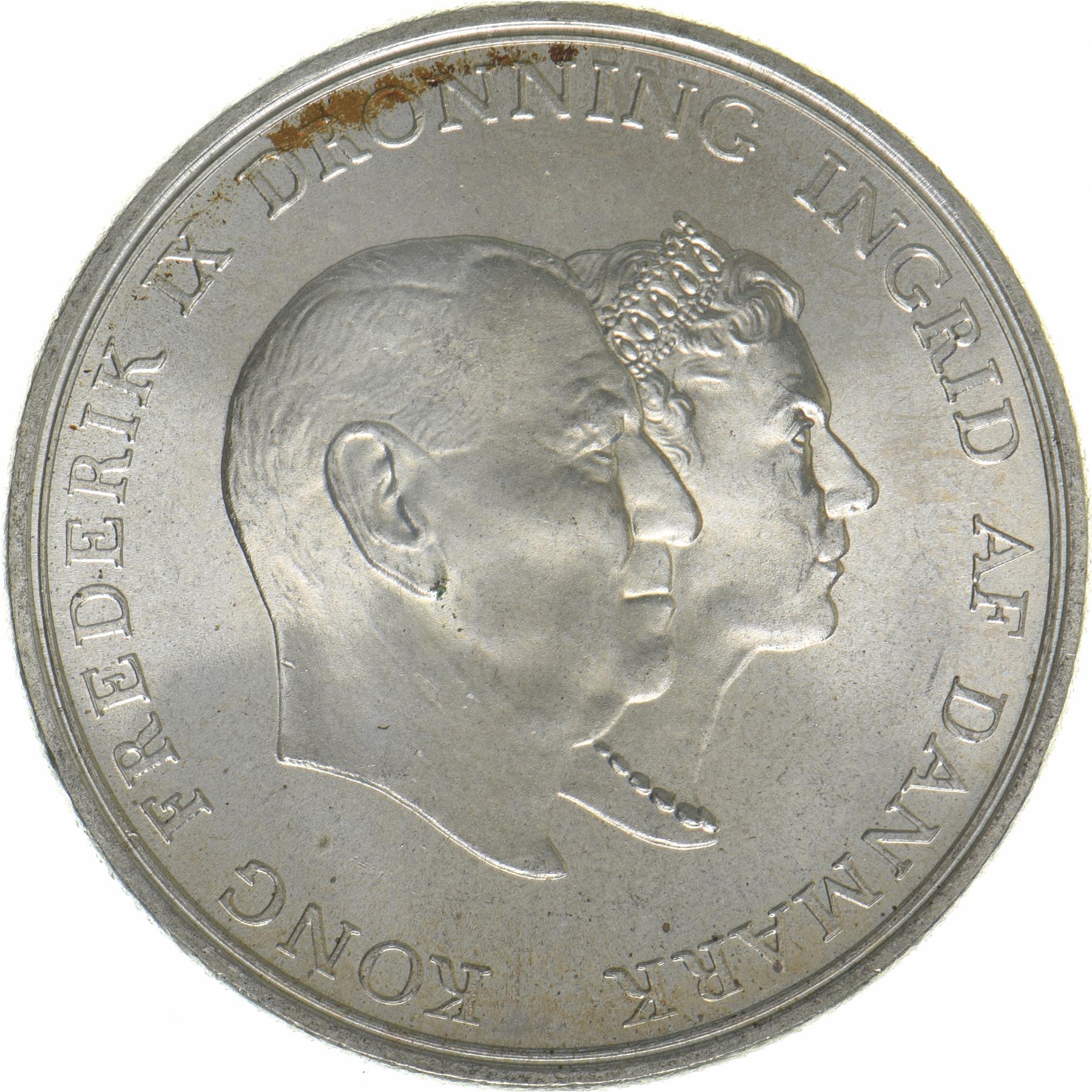Denmark | 5 Kroner Coin | Silver | Silver Wedding Anniversary | KM:852 | 1960