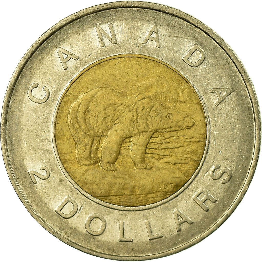 Canada | 2 Dollars Coin | Aluminium bronze center in nickel ring | 3rd portrait; Maple leaf logo | KM:270 | 1996-2003
