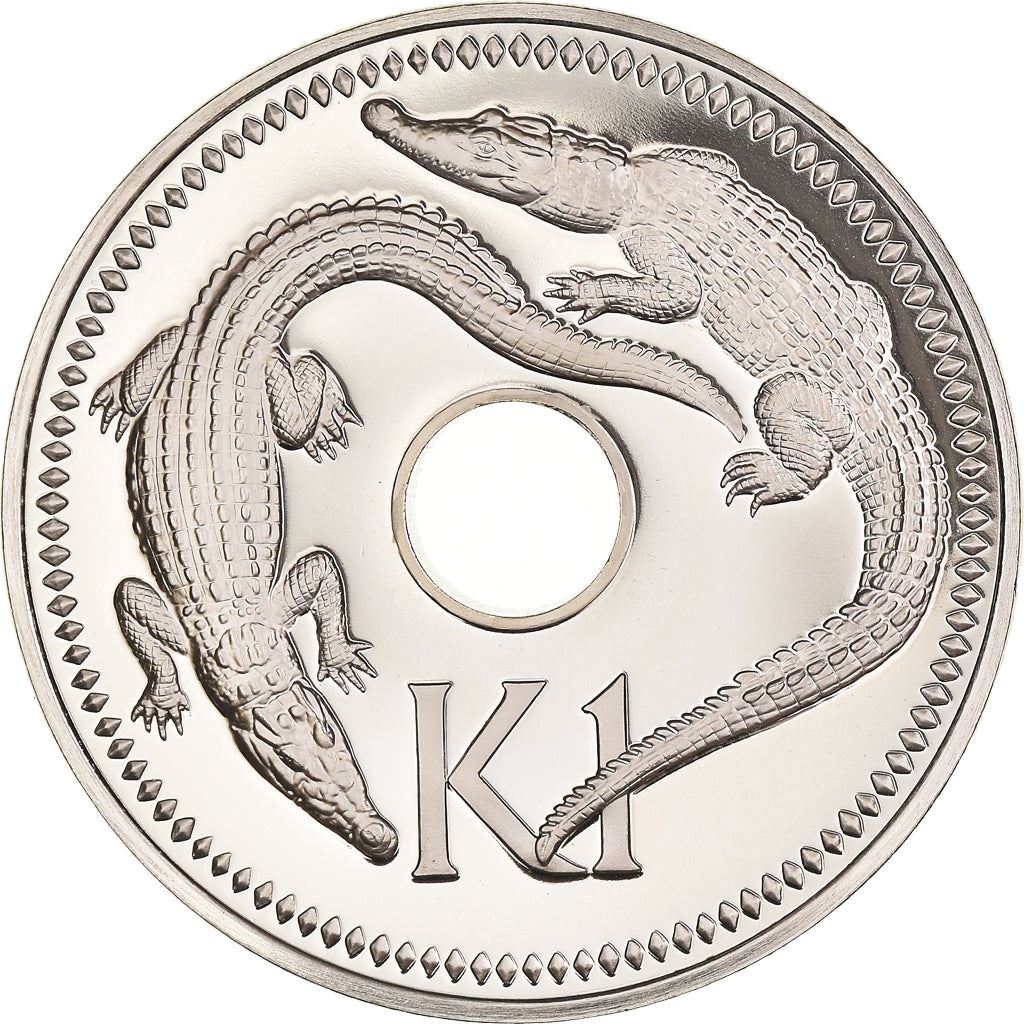 Moeda da Papua Nova Guiné Papua-Nova-Guiné 1 Kina | Isabel II | Crocodilo | KM6 | 1975 - 1999