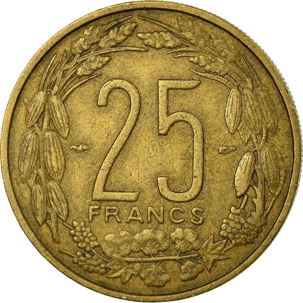 French Equatorial Africa | 25 Francs Coin | Antelope | Crops | Wreath | Km:12 | 1958