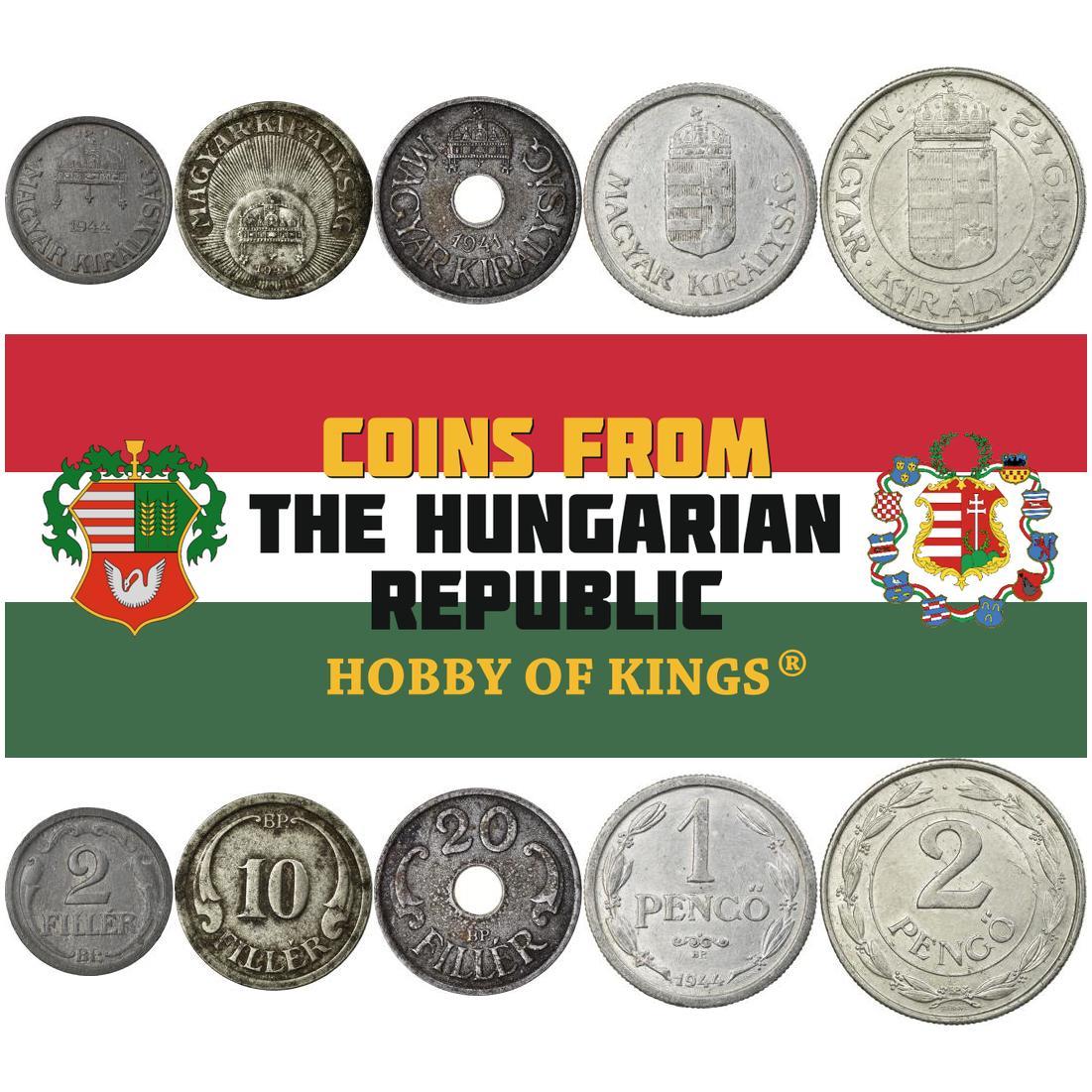 Ungarn | 5 Møntsæt | 2 10 20 Filler 1 2 Pengo | Ungarns Hellige Krone | 1940 - 1944