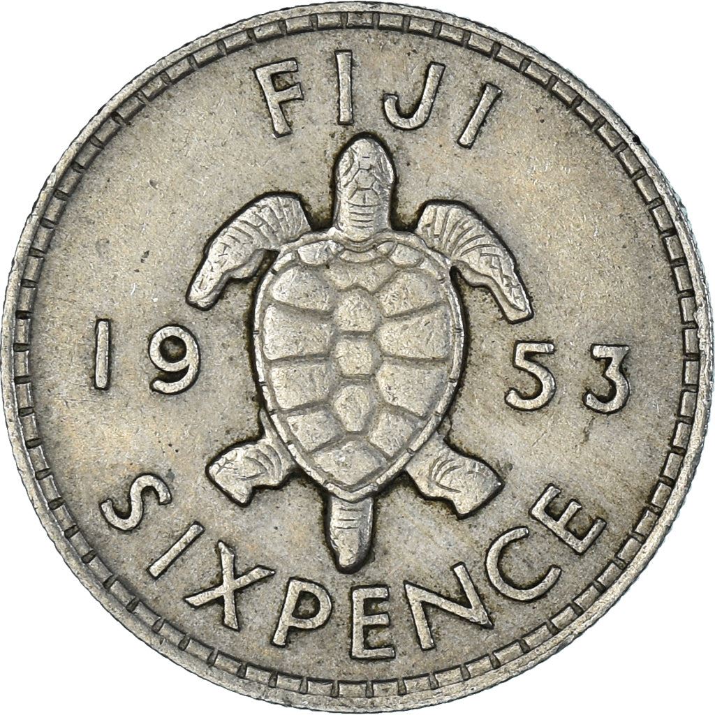 Fiji | Moneda de 6 peniques | Reina Isabel II | Tortuga Marina | KM19 | 1953 - 1967
