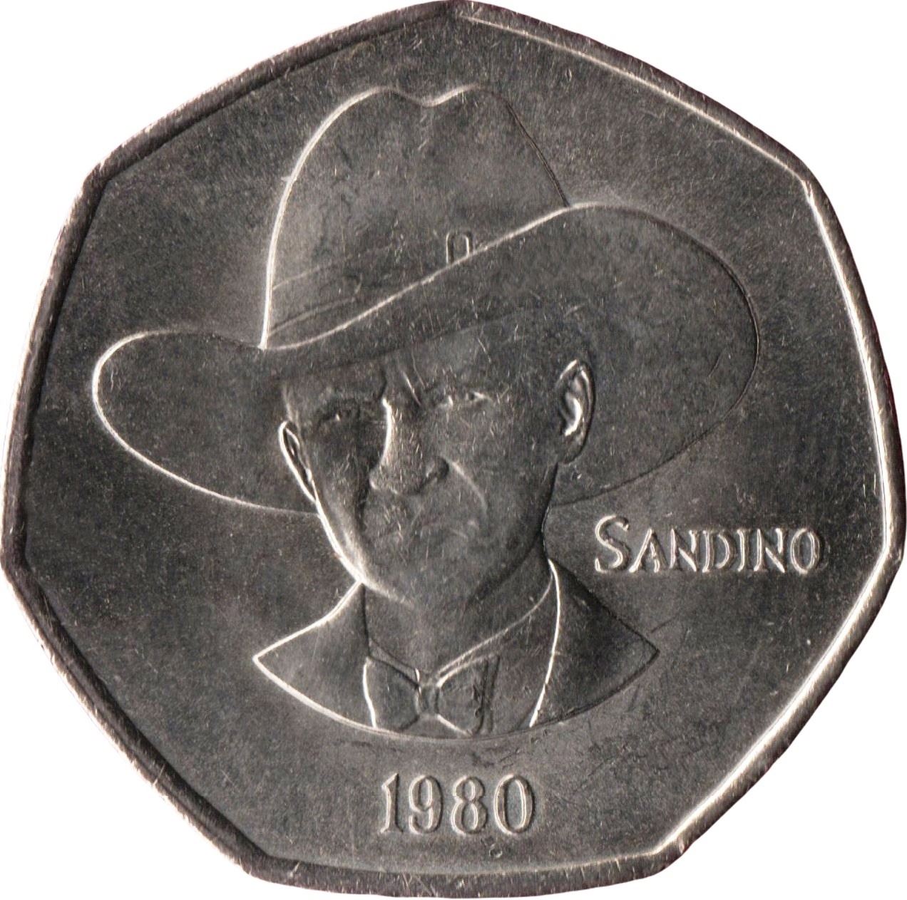 Nicaragua | 5 Cordobas Coin | Augusto Nicolás Sandino | Revolutionary | Km:44 | 1980