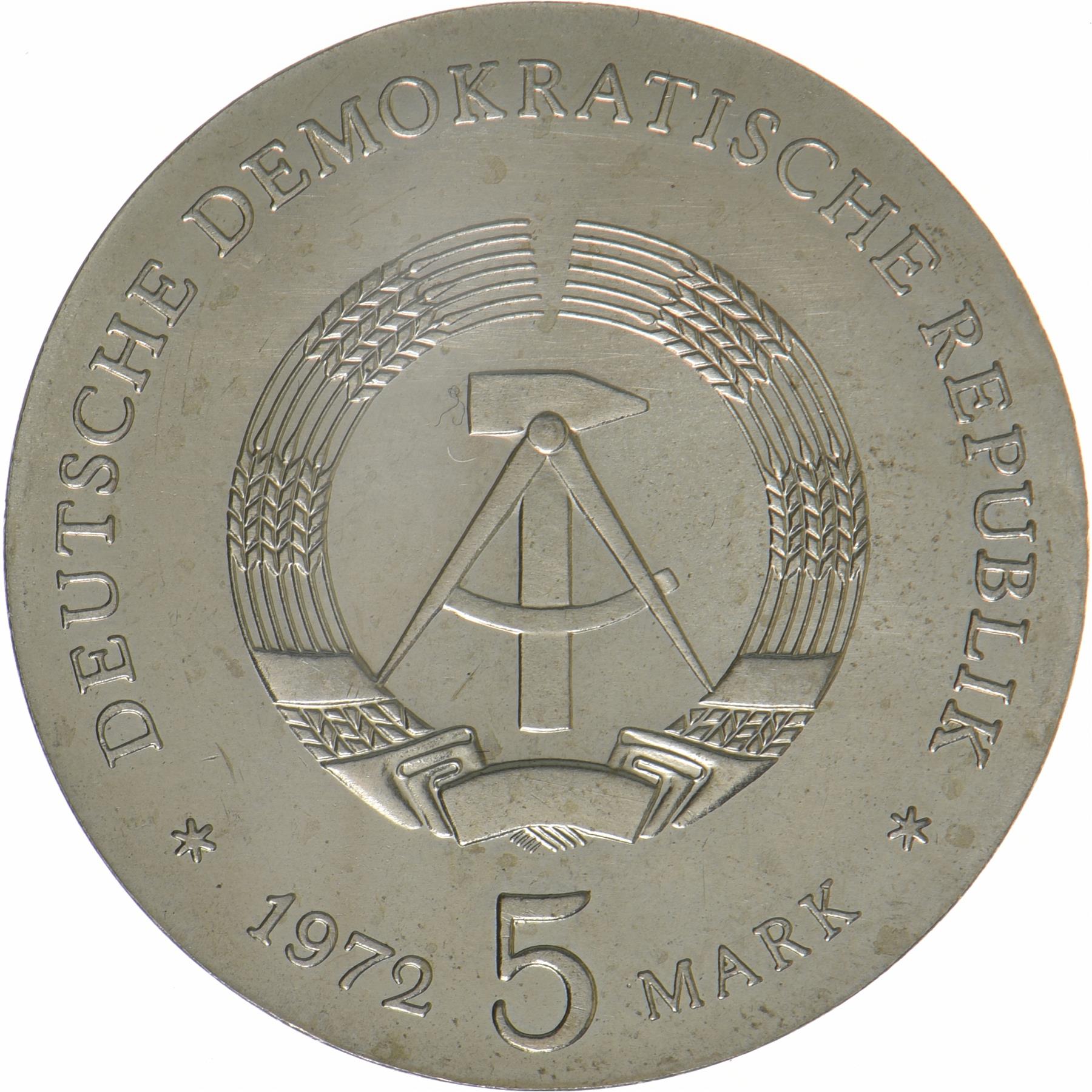 German Democratic Republic | 5 Mark Coin | Johannes Brahms | KM:36 | 1972