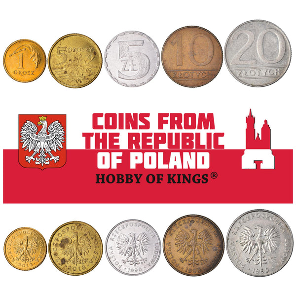 ポーランドのコイン5枚セット | 混合ポーランド通貨 | グロシュ