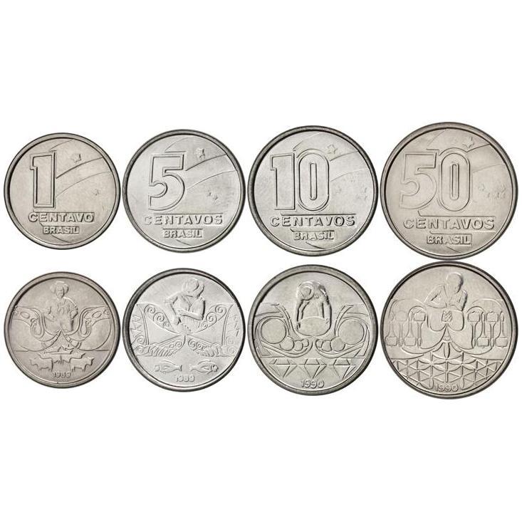 Brazil | 4 Coin Set | 1 Centavo 5 10 50 Centavos | 1989 - 1990
