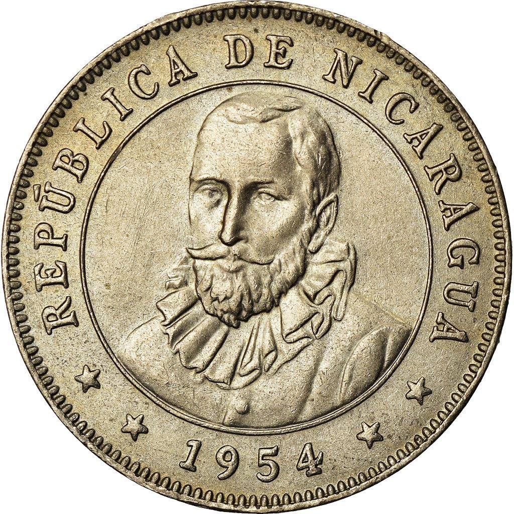 Nicaragua | 25 Centavos Coin | Explorer | Sun | Volcanos | Km:18.1 | 1939 - 1956