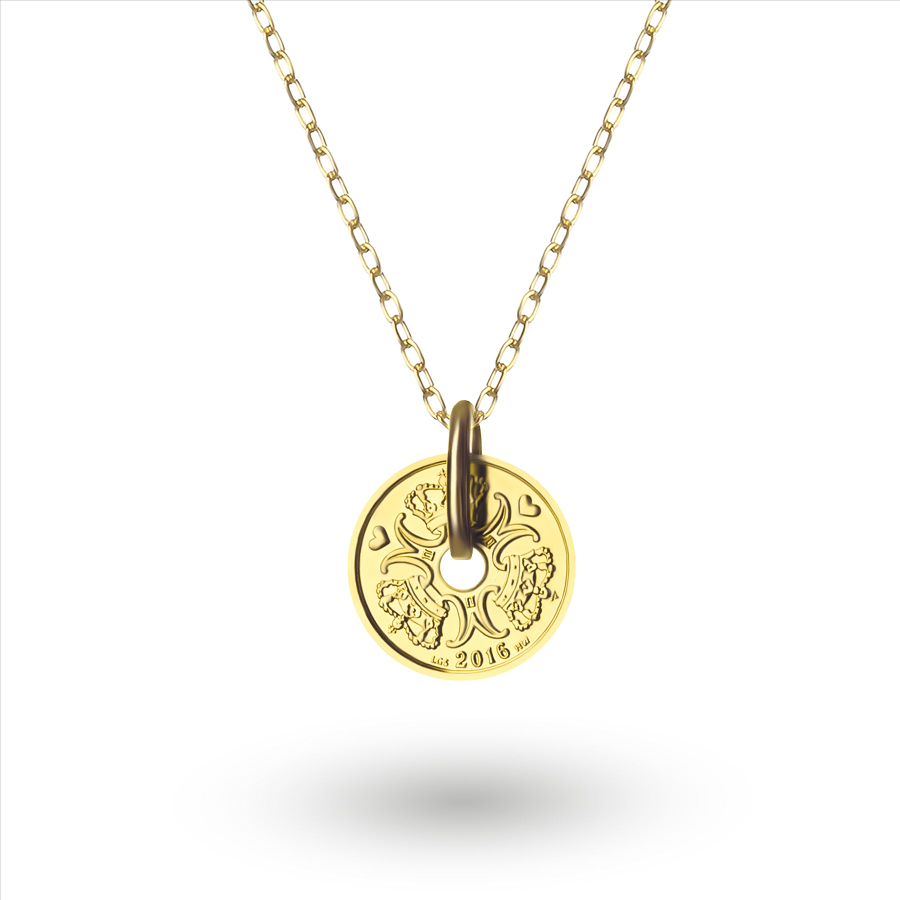Danish Coin Necklace | Medallion Pendant Jewelry | 18K Gold Plated 1 Krone | Denmark | 1992 - 2023