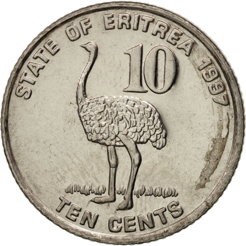 Eritrea | 10 Cents Coin | Ostrich | Nickel clad steel | KM:45 | 1997
