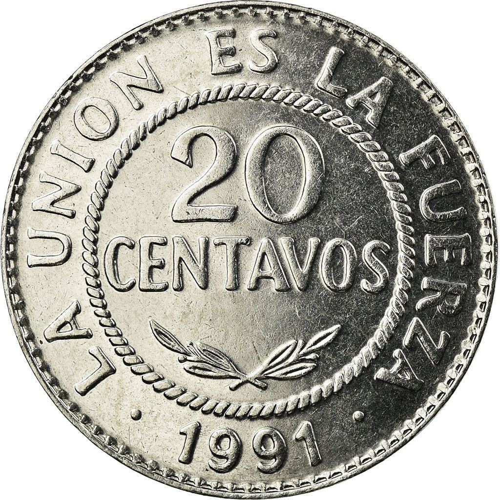 Bolivia | 20 Centavos Coin | Stainless steel | Coat of Arms | KM:203 | 1987-2008