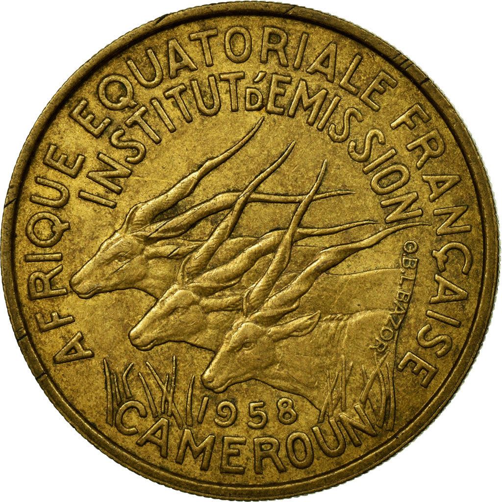 French Equatorial Africa | 25 Francs Coin | Antelope | Crops | Wreath | Km:12 | 1958